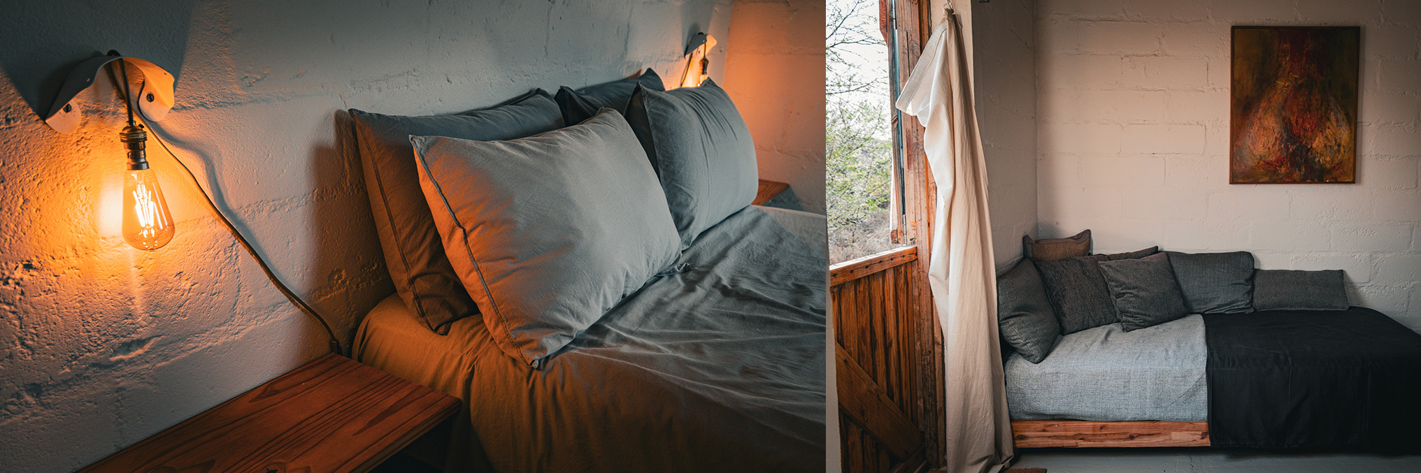 Red Rock's second bedroom doubles as a lounging area with a door to a secluded seating area amongst the trees