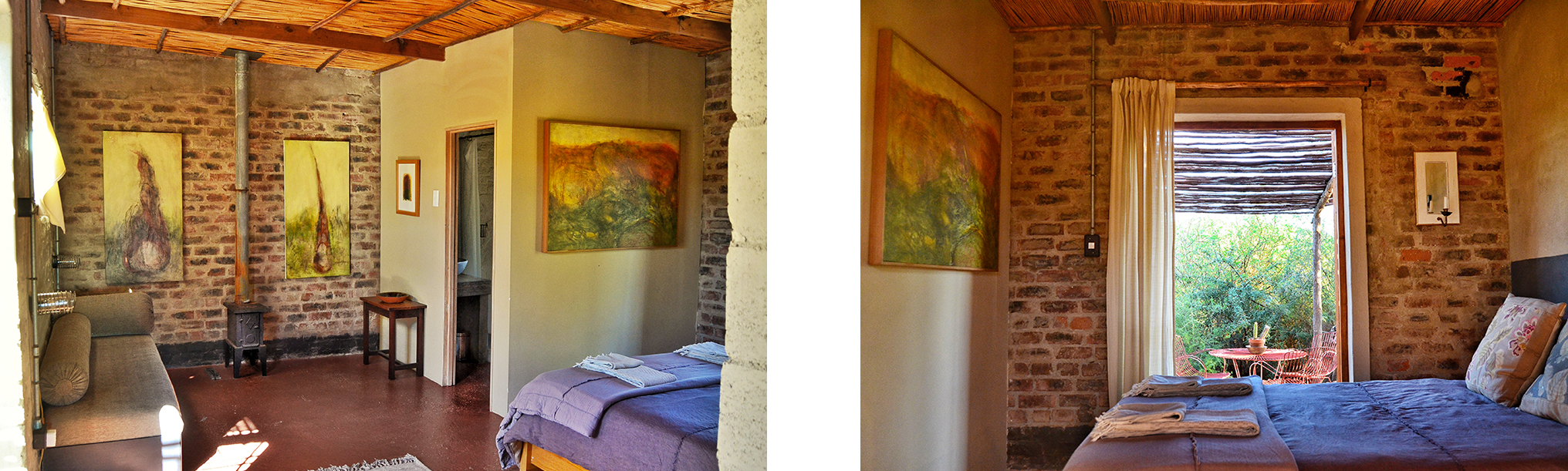 Beautiful linen and fabrics in The Studio with fine art adorning the walls